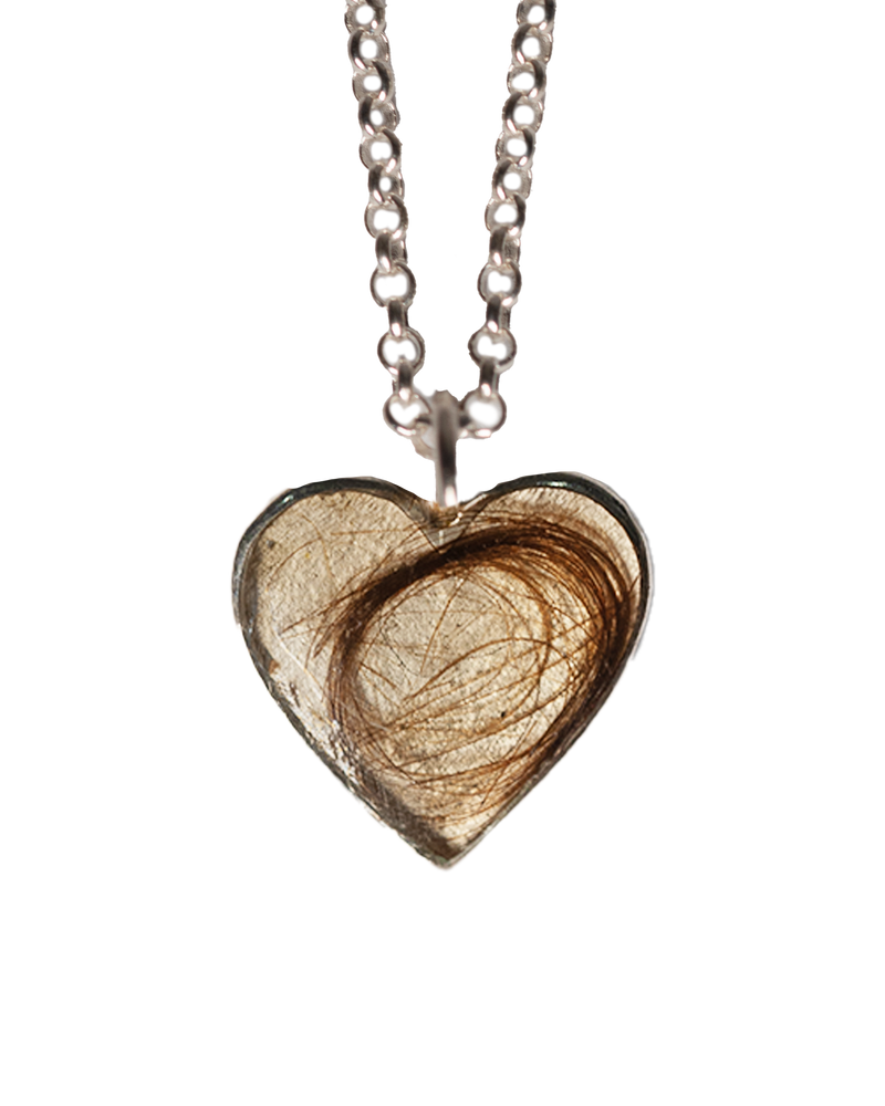 Lock of Hair Heart Necklace - Sterling Silver