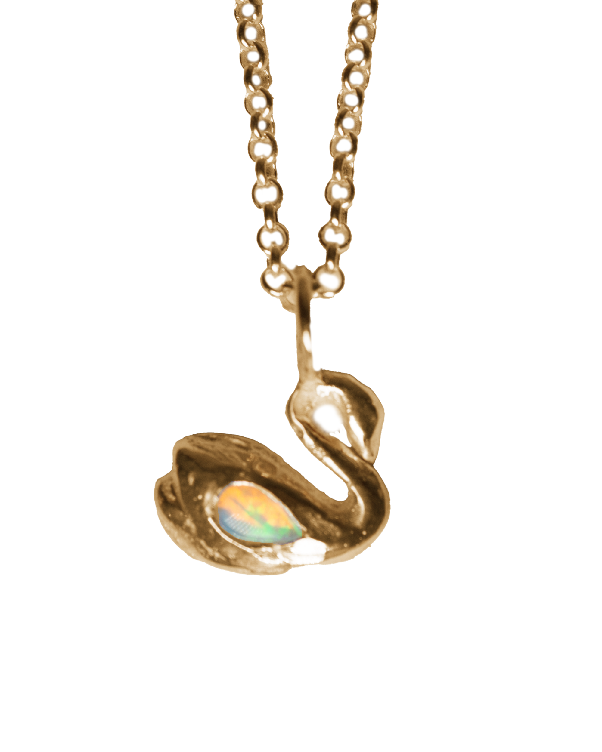 Swan & the Opal Necklace - Solid 9K Gold
