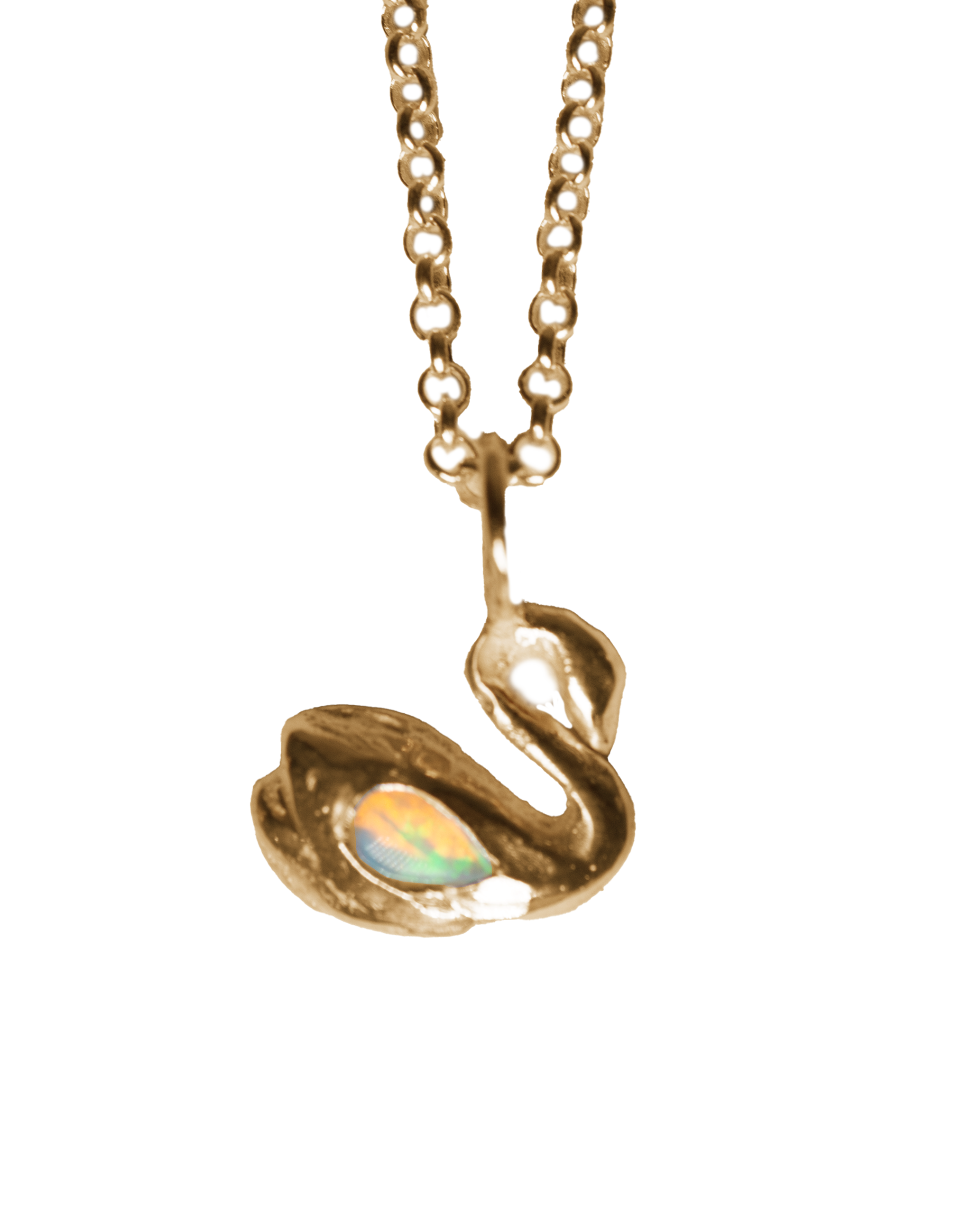 Swan & the Opal Necklace - Solid 9K Gold