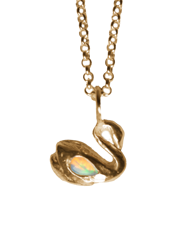 Swan & the Opal Necklace - Solid 9K Gold