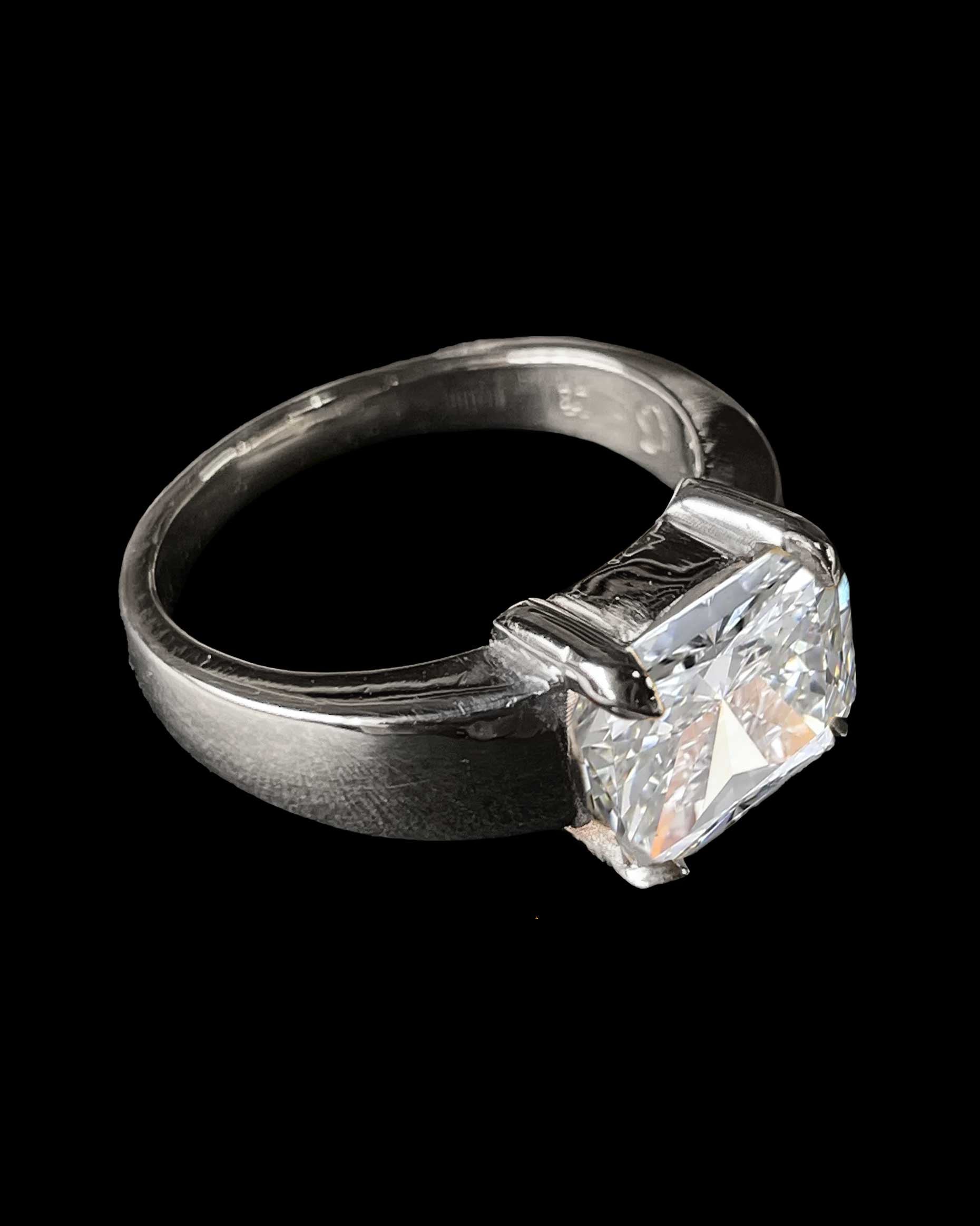 Radiant Cut Diamond Ring - Sterling Silver
