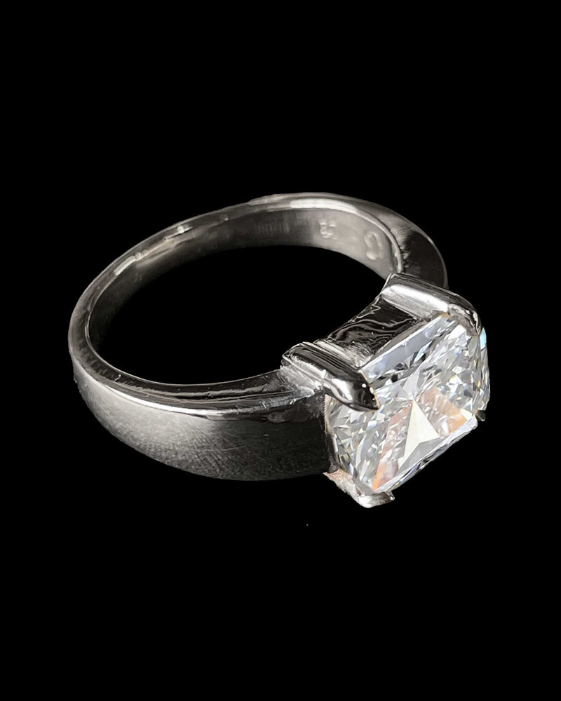Radiant Cut Diamond Ring - Sterling Silver