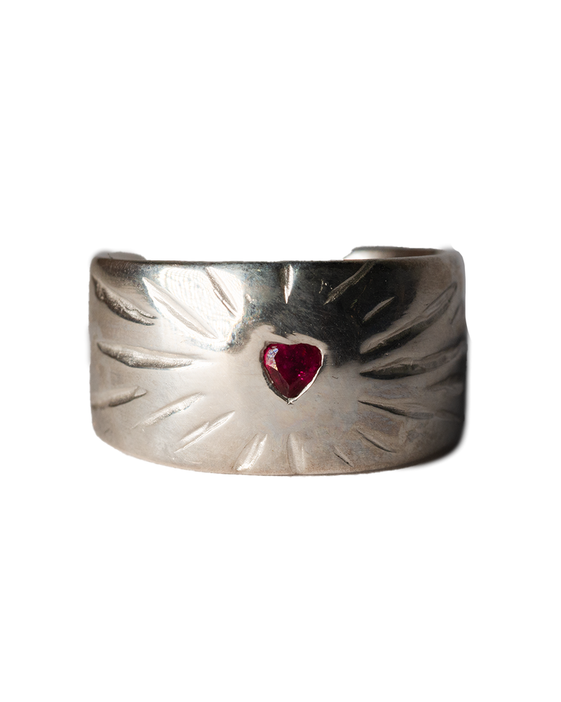Ruby Rays Heart Ring - Sterling Silver