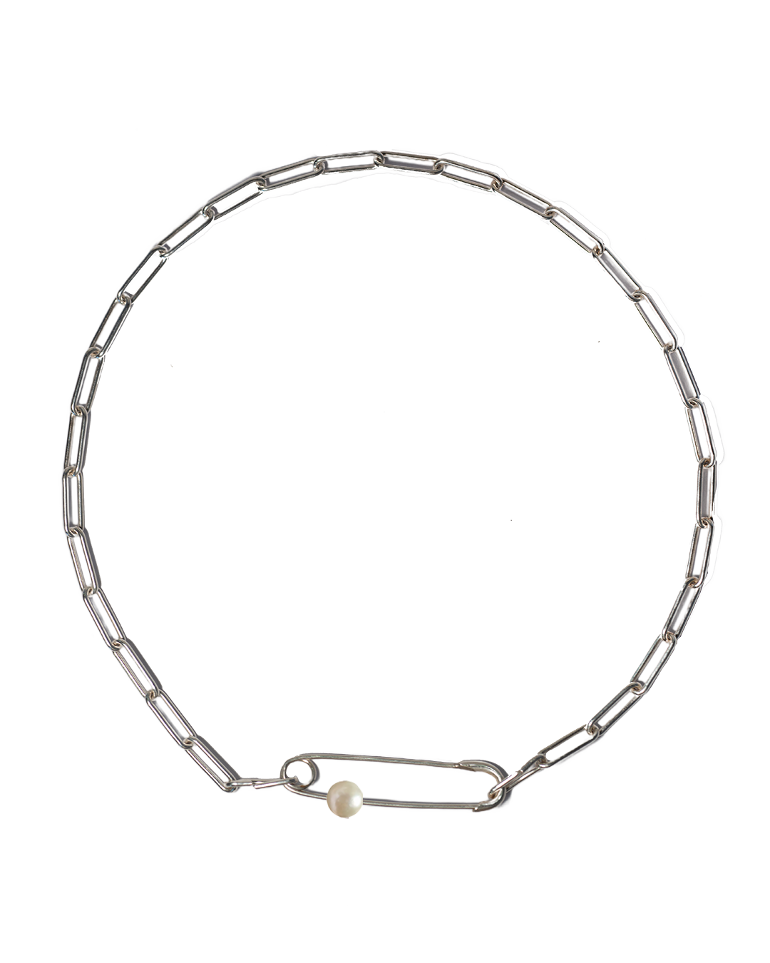 Safety Pin Pearl Choker - Sterling Silver