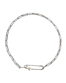 Safety Pin Pearl Choker - Sterling Silver