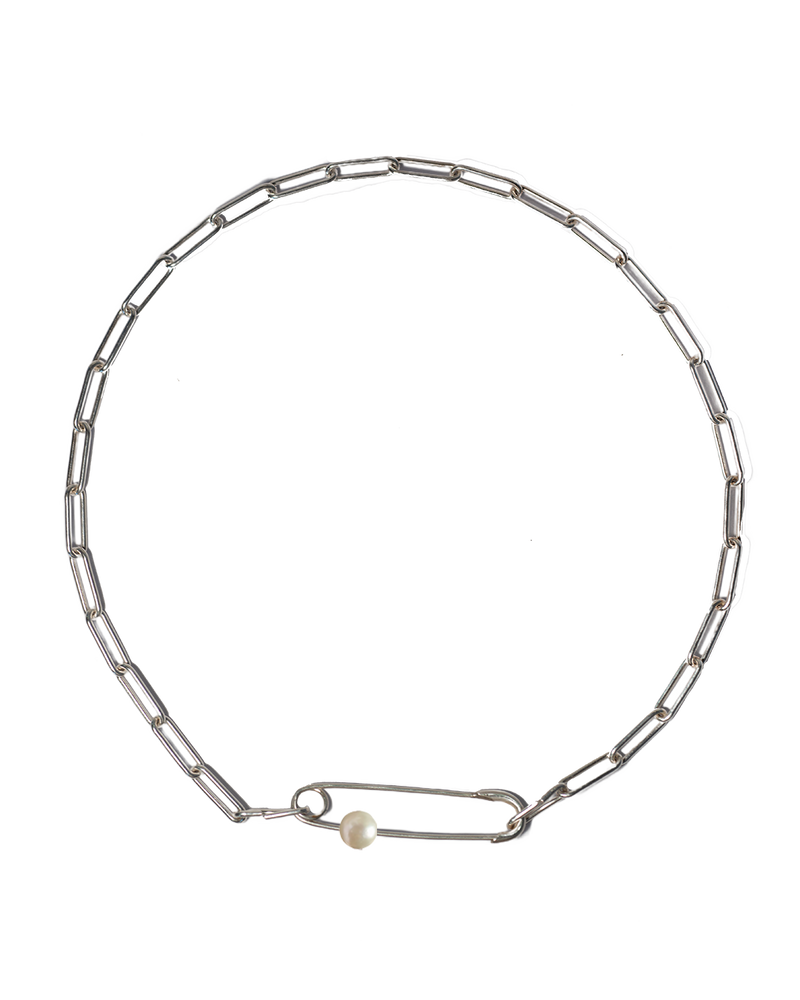 Safety Pin Pearl Choker - Sterling Silver
