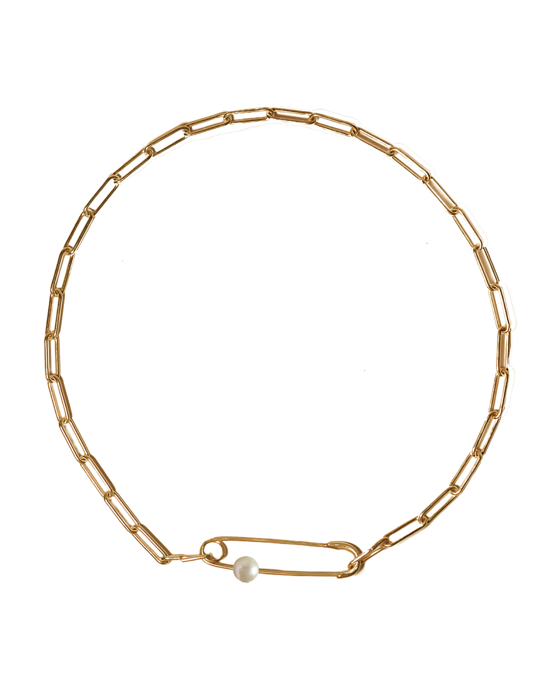 Safety Pin Pearl Choker - Solid 9K Gold