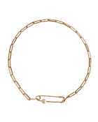 Safety Pin Pearl Choker - Solid 9K Gold
