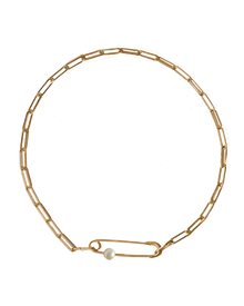 Safety Pin Pearl Choker - Solid 9K Gold