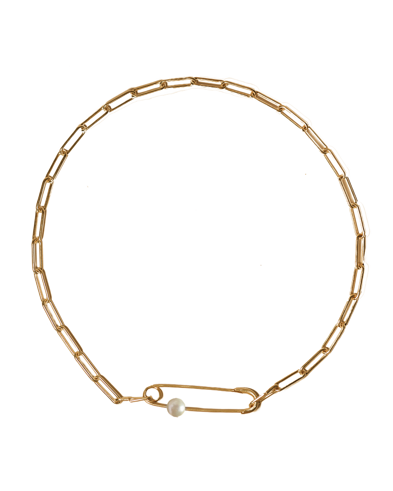 Safety Pin Pearl Choker - Solid 9K Gold
