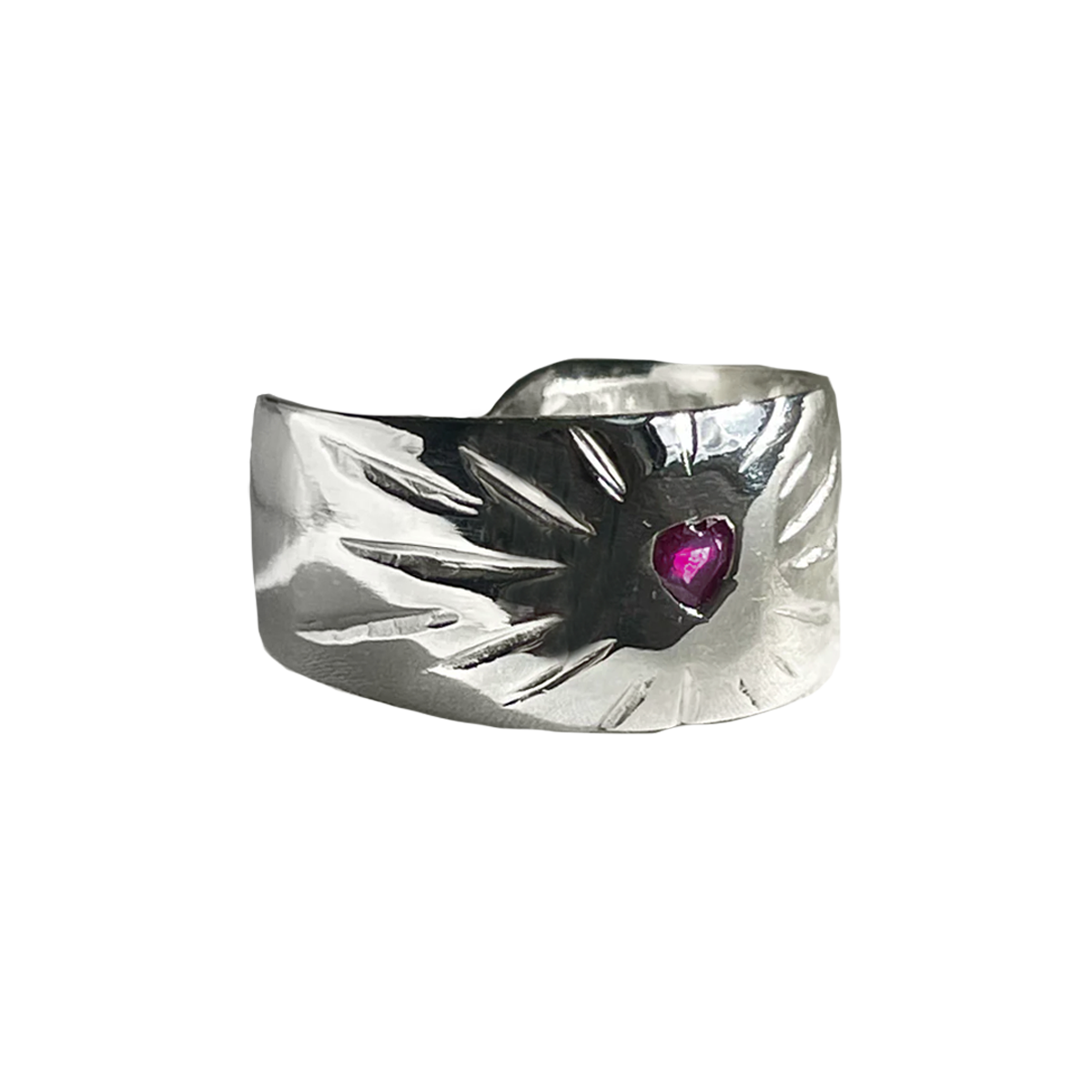 Ruby Rays Heart Ring - Sterling Silver