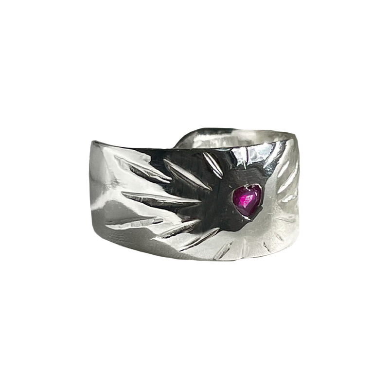 Ruby Rays Heart Ring - Sterling Silver