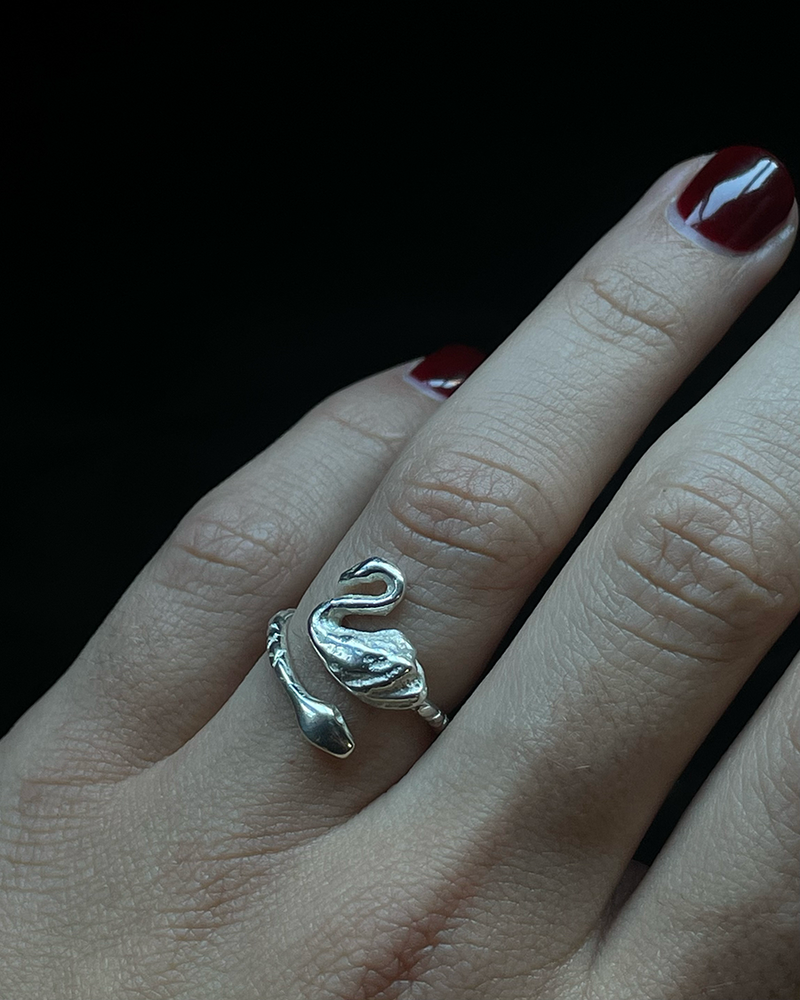Serpent and Swan Ring - Solid 9K Rose Gold