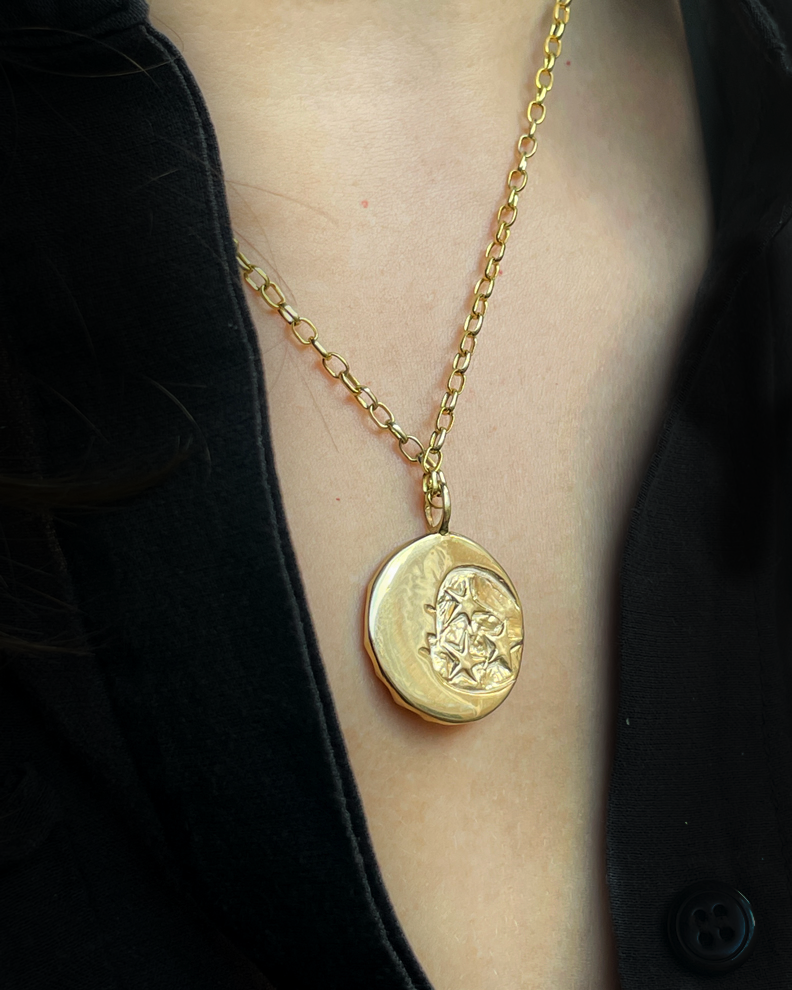 SunMoonSun Medallion Necklace - Solid 9K Gold
