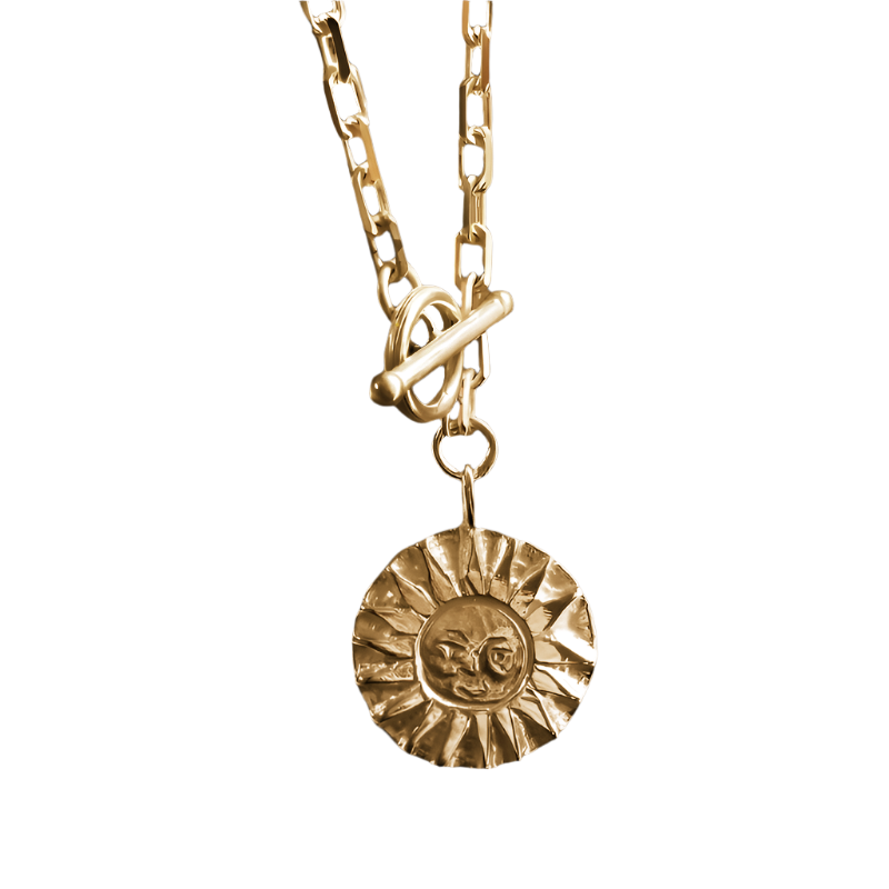 SunMoonSun Medallion Necklace - Solid 9K Gold