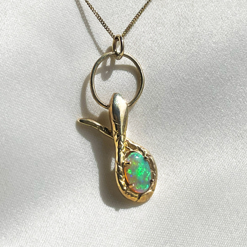 Serpent & the Opal Necklace - Solid 9K Gold