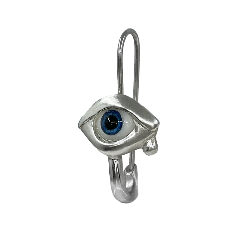 Glass Eye Safety Pin Earring - Sterling Silver