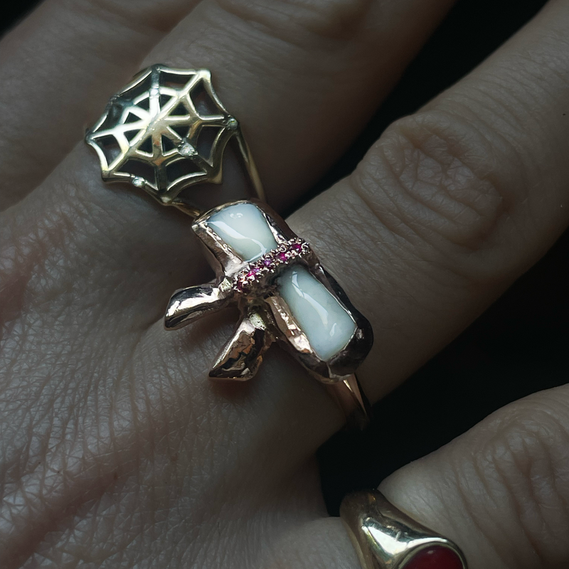 Remember Me Ribbon Tooth Ring - Solid 9K Rose Gold