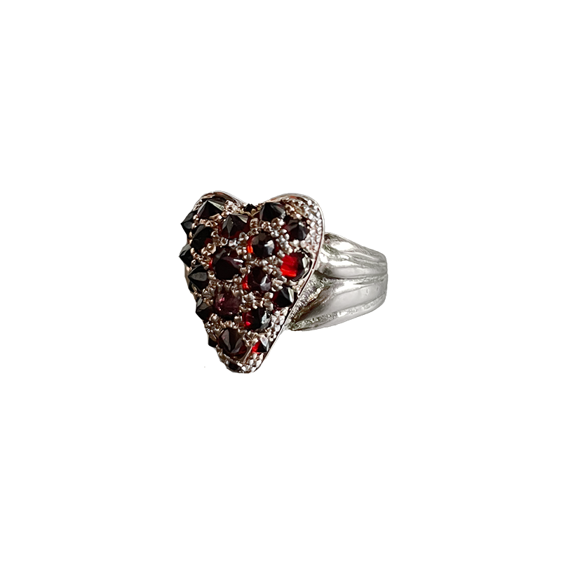 Encrusted Heart Ring - Sterling Silver