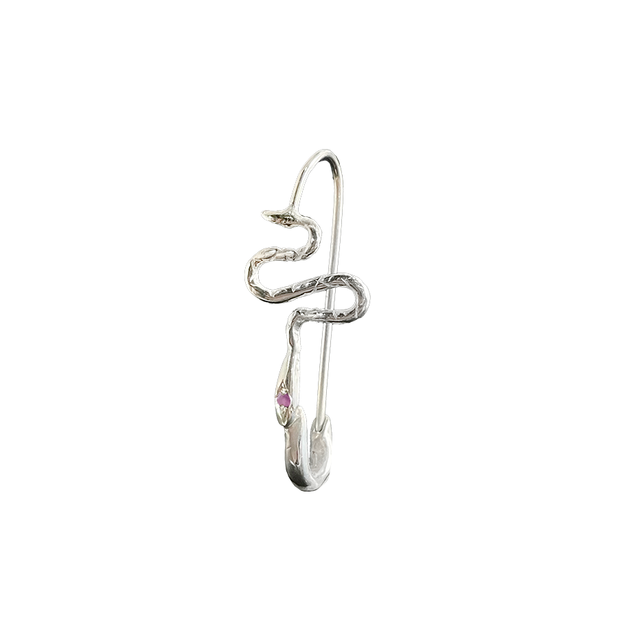 Ophidian Birthstone Safety Pin Earring - Sterling Silver