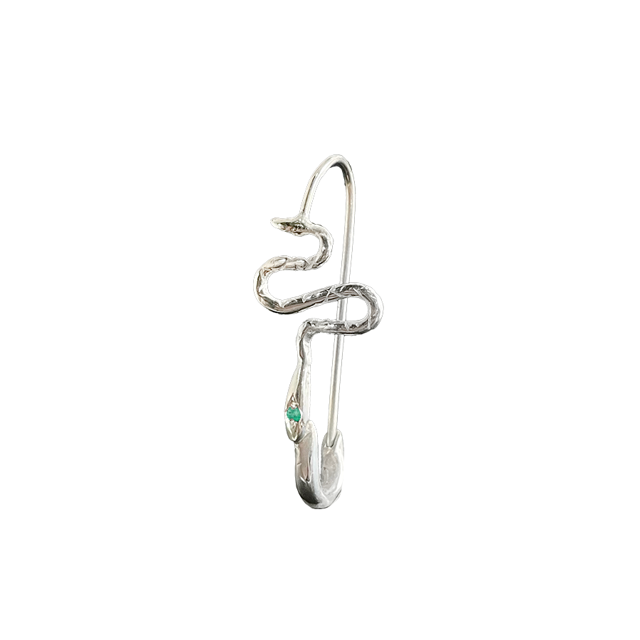 Ophidian Birthstone Safety Pin Earring - Sterling Silver