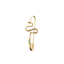 Ophidian Birthstone Safety Pin Earring - Solid 9K Gold