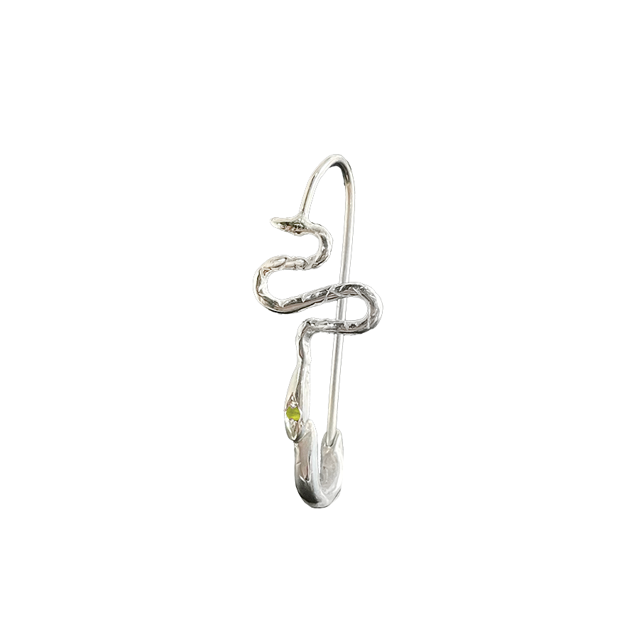 Ophidian Birthstone Safety Pin Earring - Sterling Silver