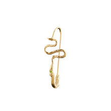 Ophidian Birthstone Safety Pin Earring - Solid 9K Gold