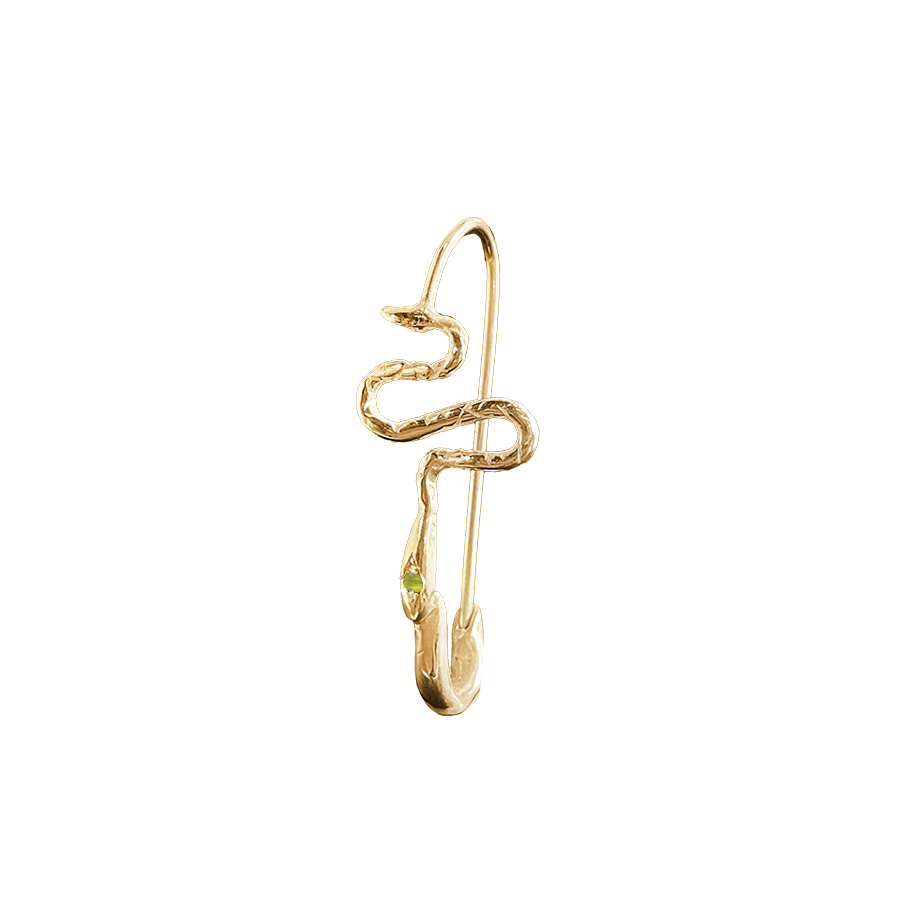 Ophidian Birthstone Safety Pin Earring - Solid 9K Gold