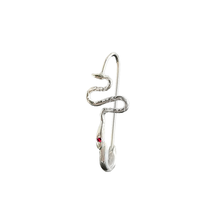 Ophidian Birthstone Safety Pin Earring - Sterling Silver