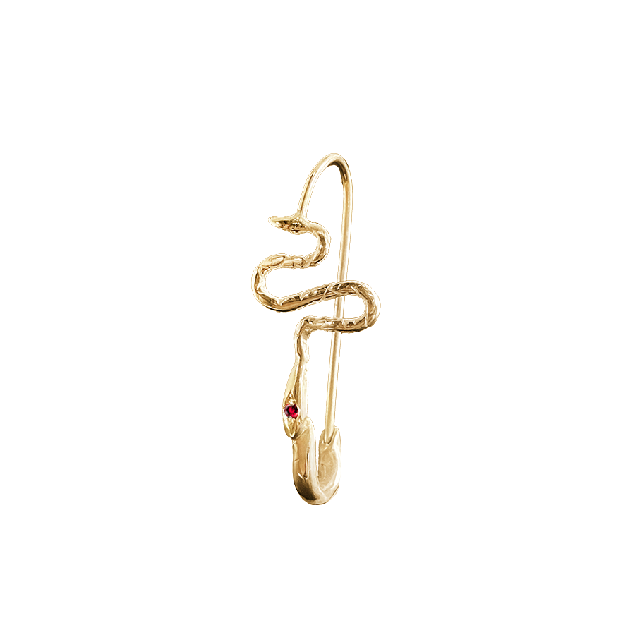 Ophidian Birthstone Safety Pin Earring - Solid 9K Gold
