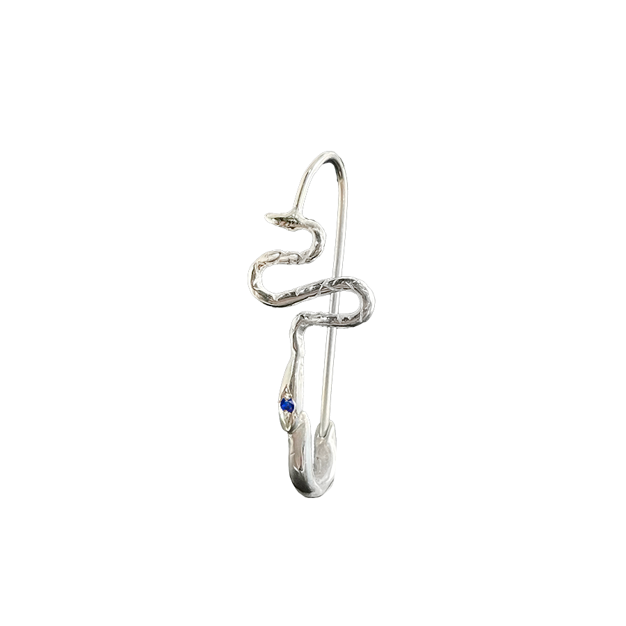 Ophidian Birthstone Safety Pin Earring - Sterling Silver