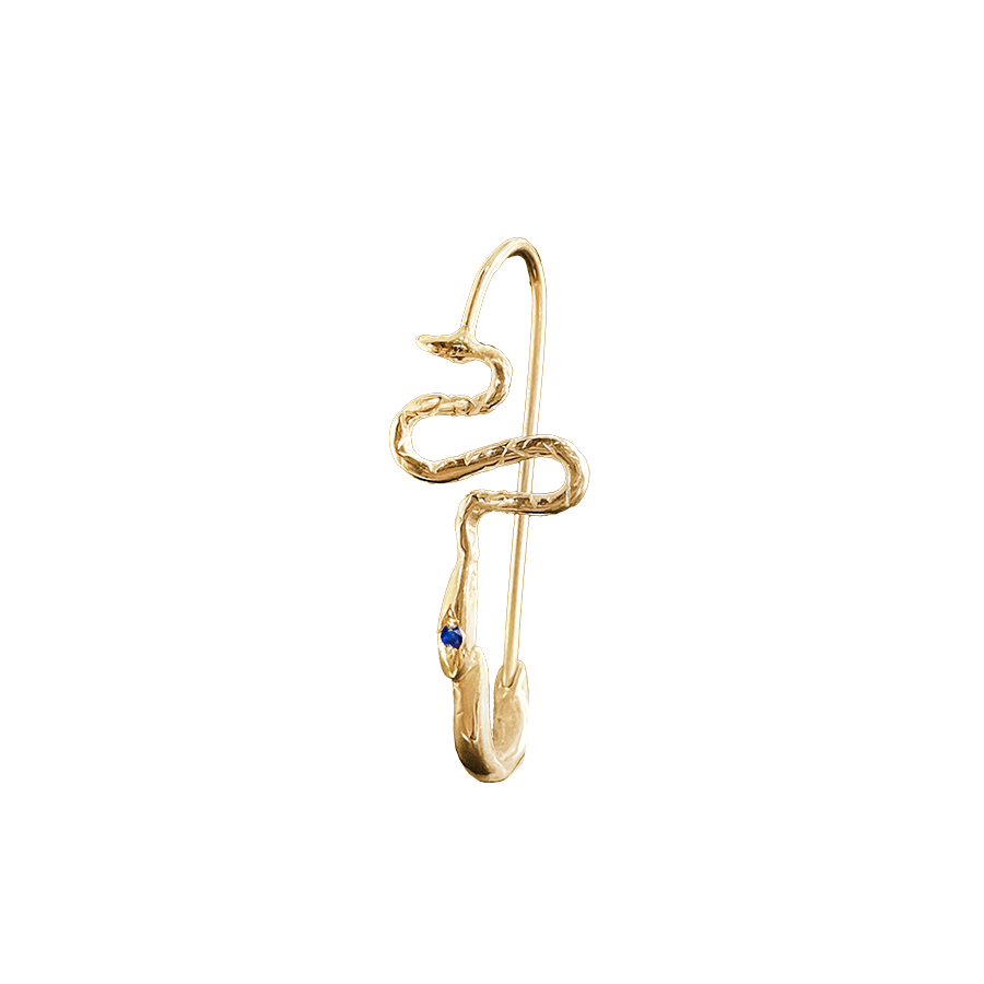 Ophidian Birthstone Safety Pin Earring - Solid 9K Gold