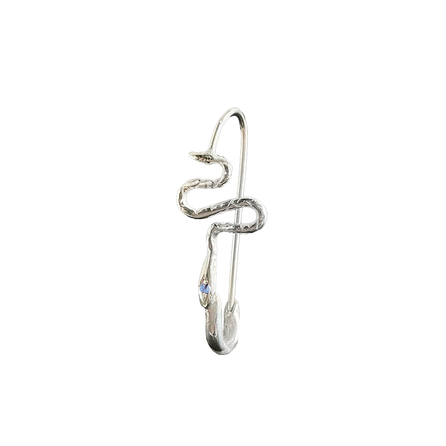 Ophidian Birthstone Safety Pin Earring - Sterling Silver