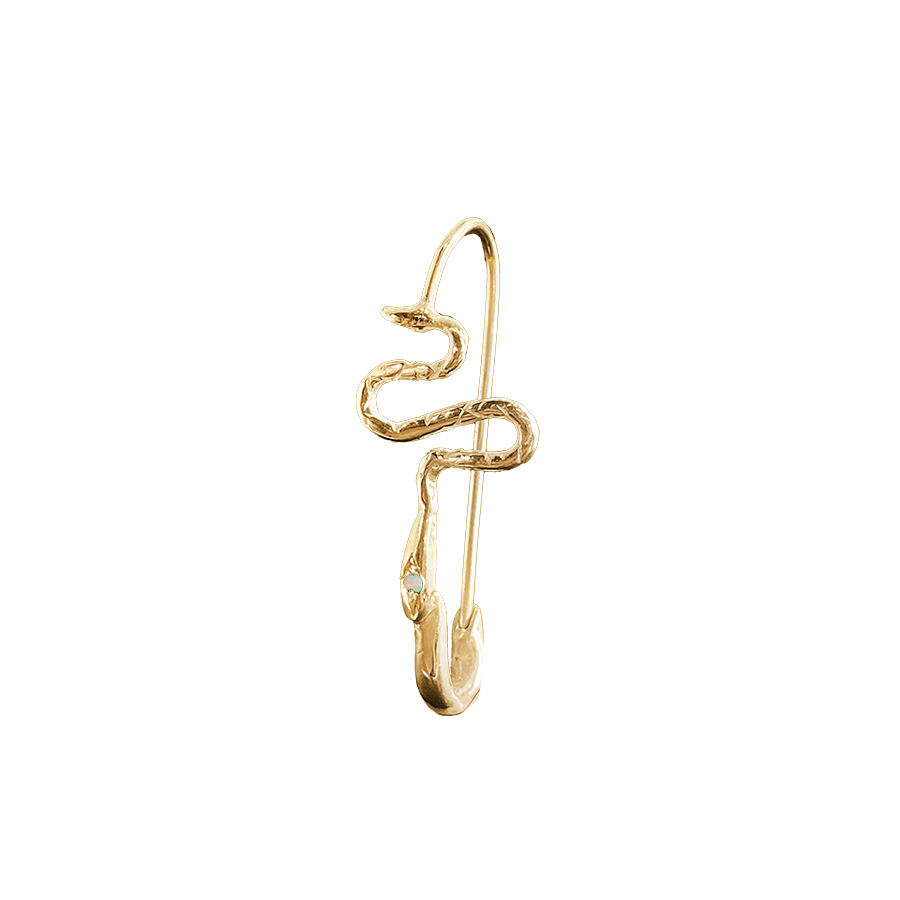 Ophidian Birthstone Safety Pin Earring - Solid 9K Gold