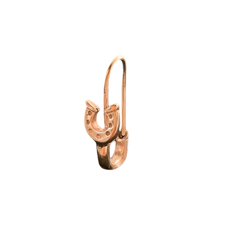 Horseshoe Safety Pin Earring - Solid 9K Rose Gold