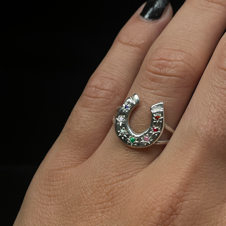 Horseshoe Seven Stones Ring - Sterling Silver