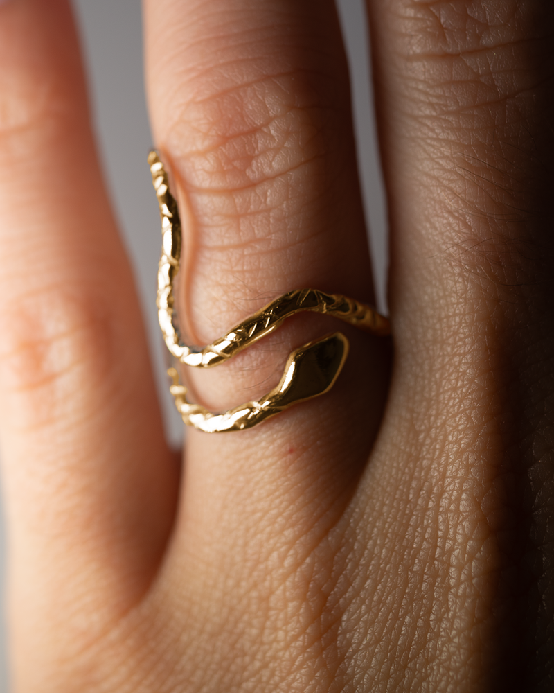 Serpentine Snake Ring - Solid 9K Gold