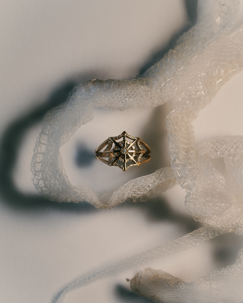 Pavé Diamond Spiderweb Ring - 9K Solid Gold