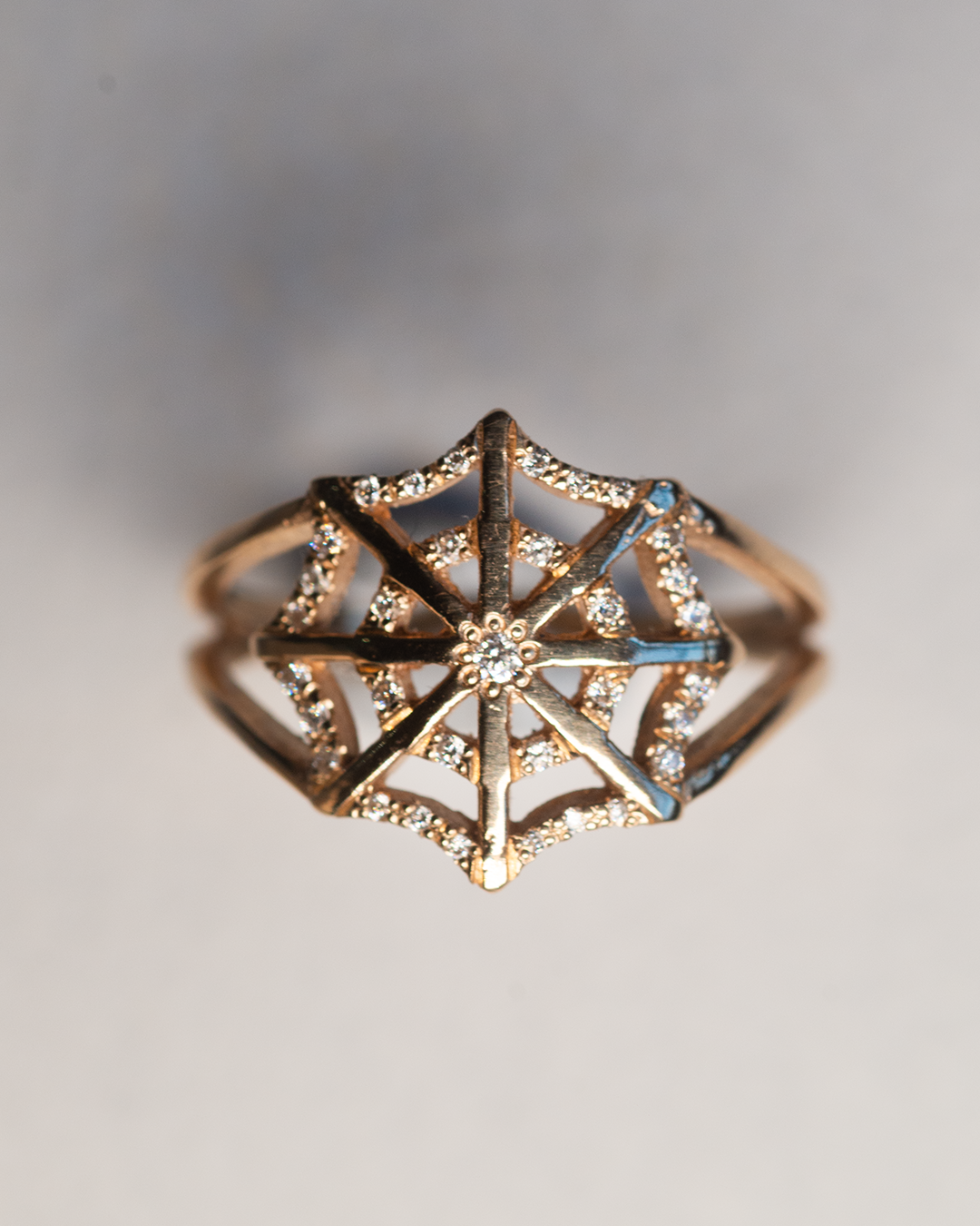 Pavé Diamond Spiderweb Ring - 9K Solid Gold