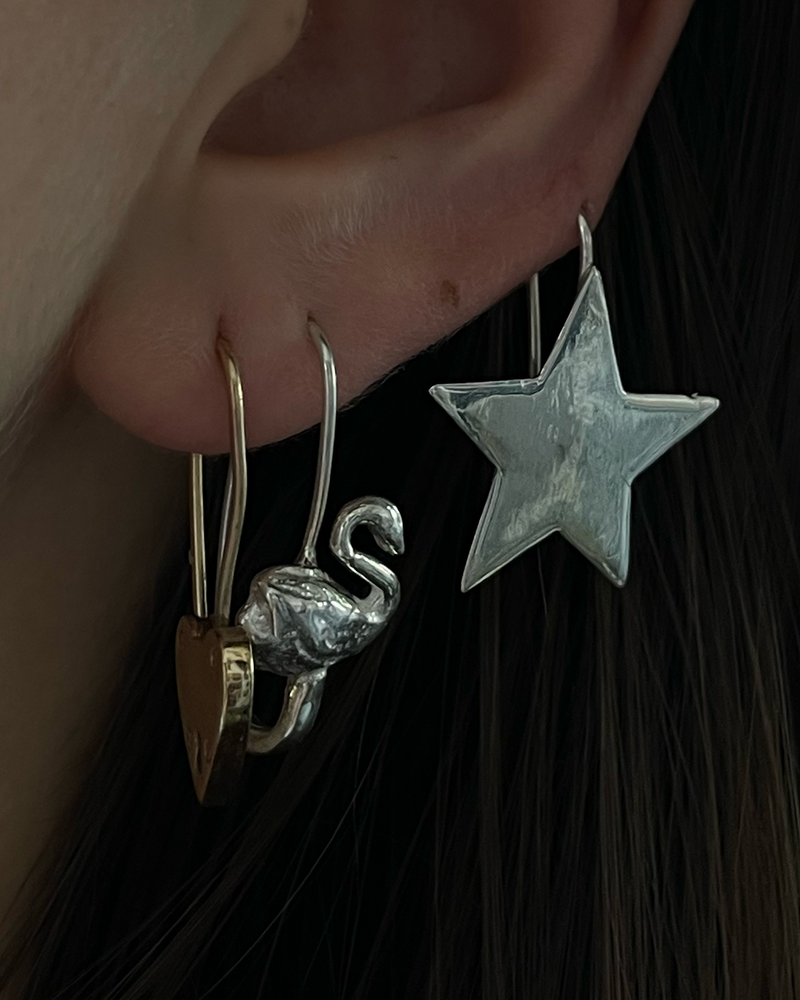 Swan Safety Pin Earring - Sterling Silver