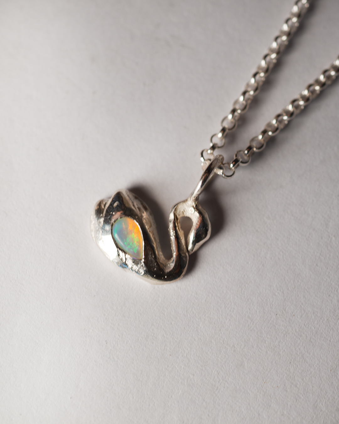 Swan & the Opal Necklace - Sterling Silver