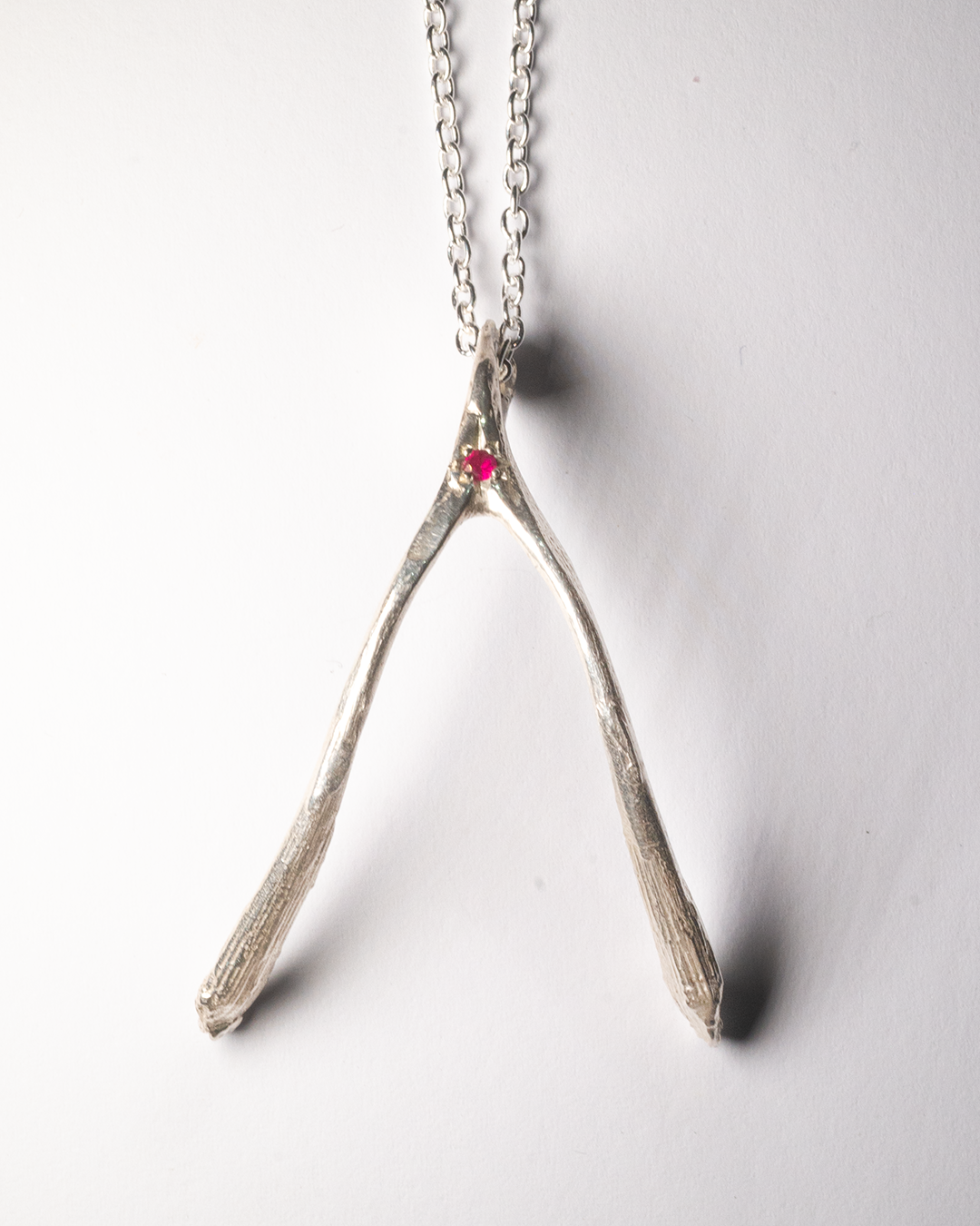 Birthstone Wishbone Necklace - Sterling Silver