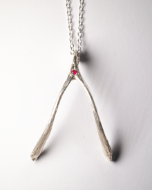 Birthstone Wishbone Necklace - Sterling Silver
