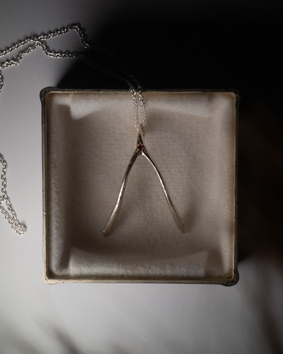 Birthstone Wishbone Necklace - Sterling Silver