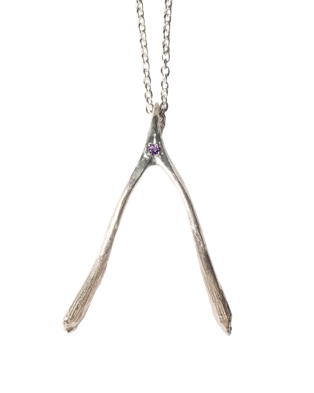 Birthstone Wishbone Necklace - Sterling Silver