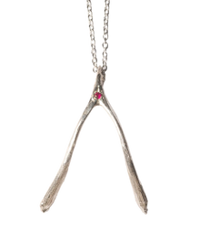 Birthstone Wishbone Necklace - Sterling Silver