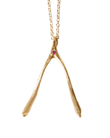 Birthstone Wishbone Necklace - Solid 9K Gold
