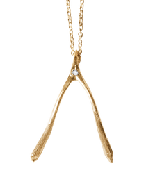 Birthstone Wishbone Necklace - Solid 9K Gold