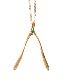 Birthstone Wishbone Necklace - Solid 9K Gold